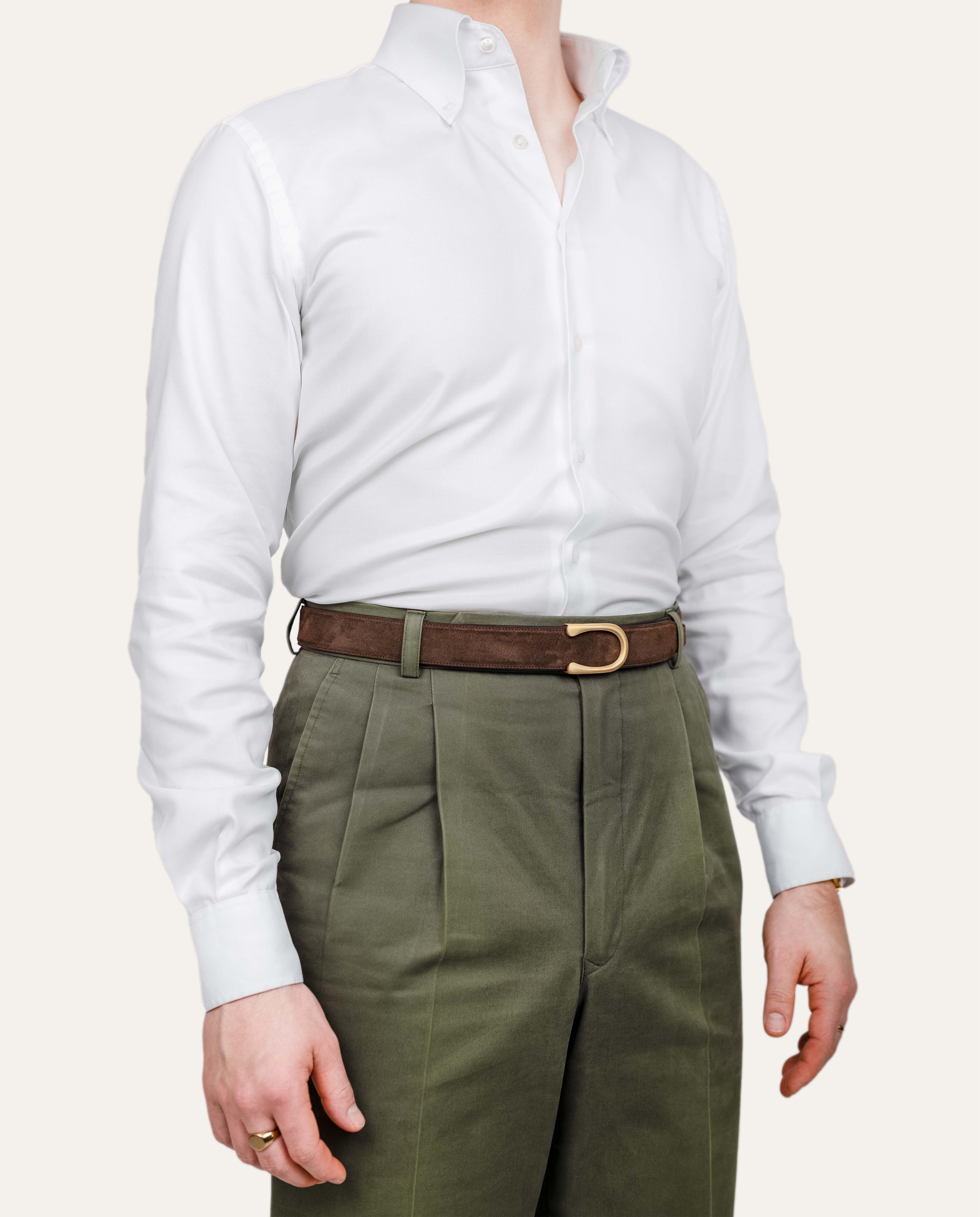 Modell 2 Gold Matt — Veloursleder Havannabraun