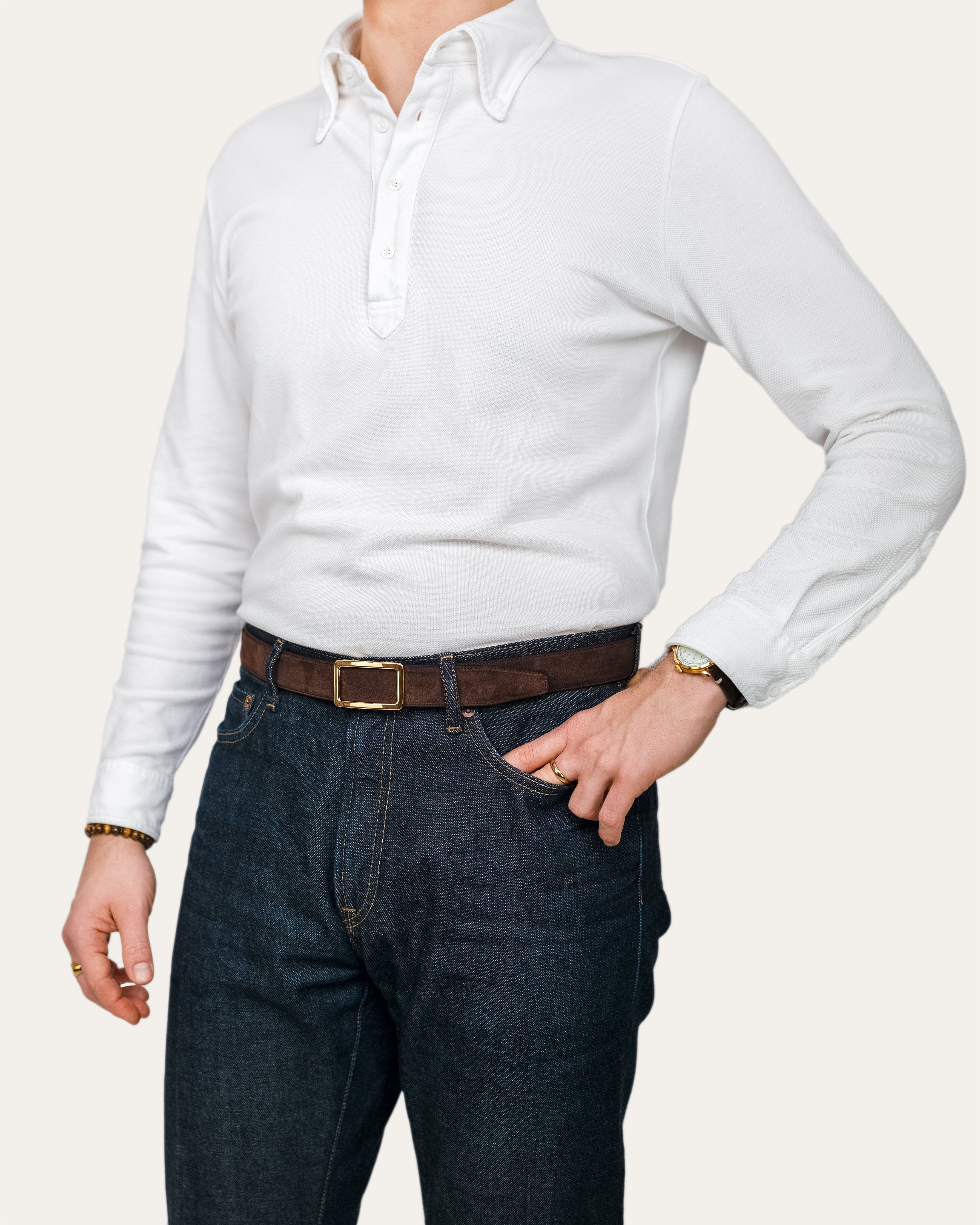 Modell 1 Gold — Veloursleder Havannabraun