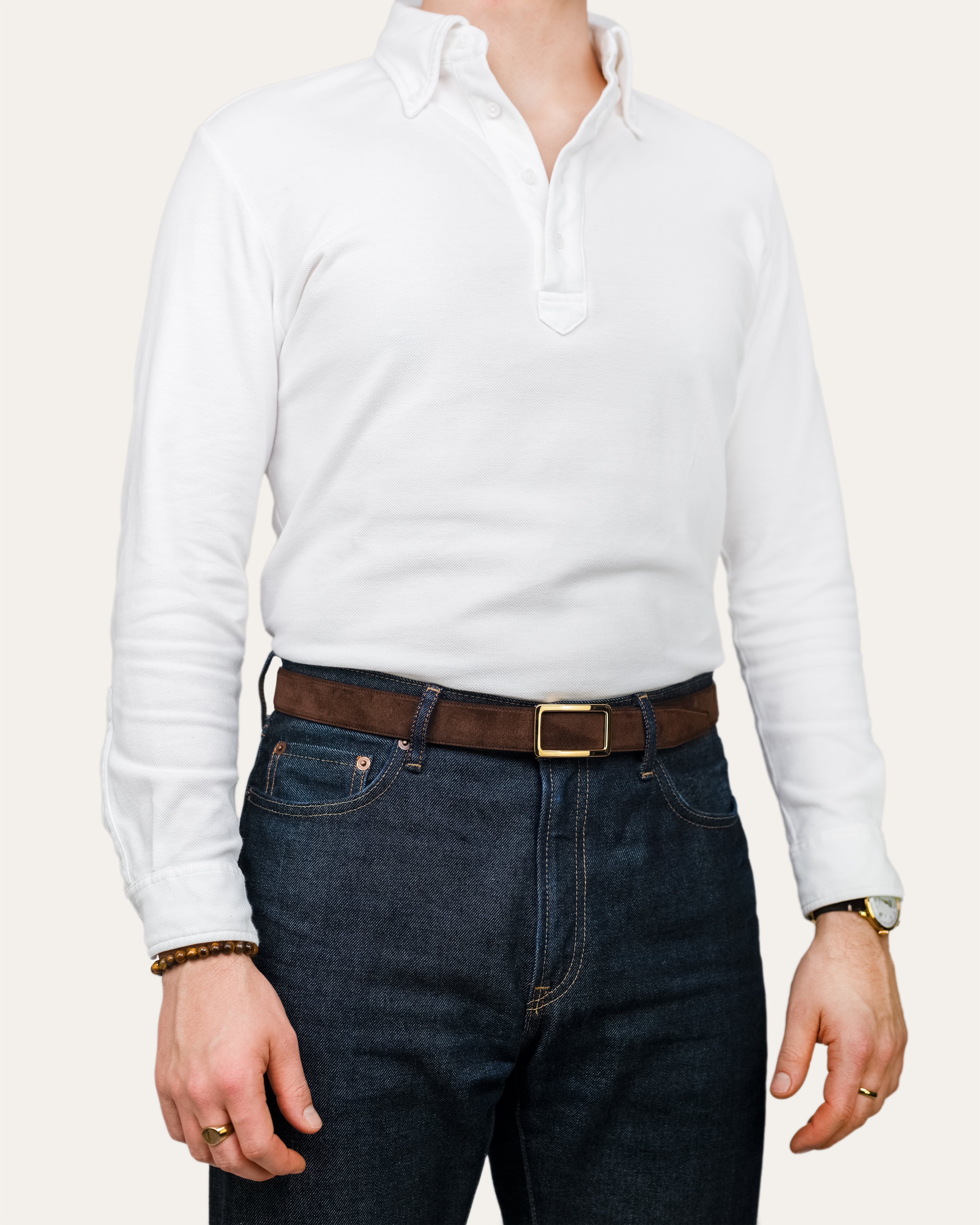 Modell 1 Gold — Veloursleder Havannabraun
