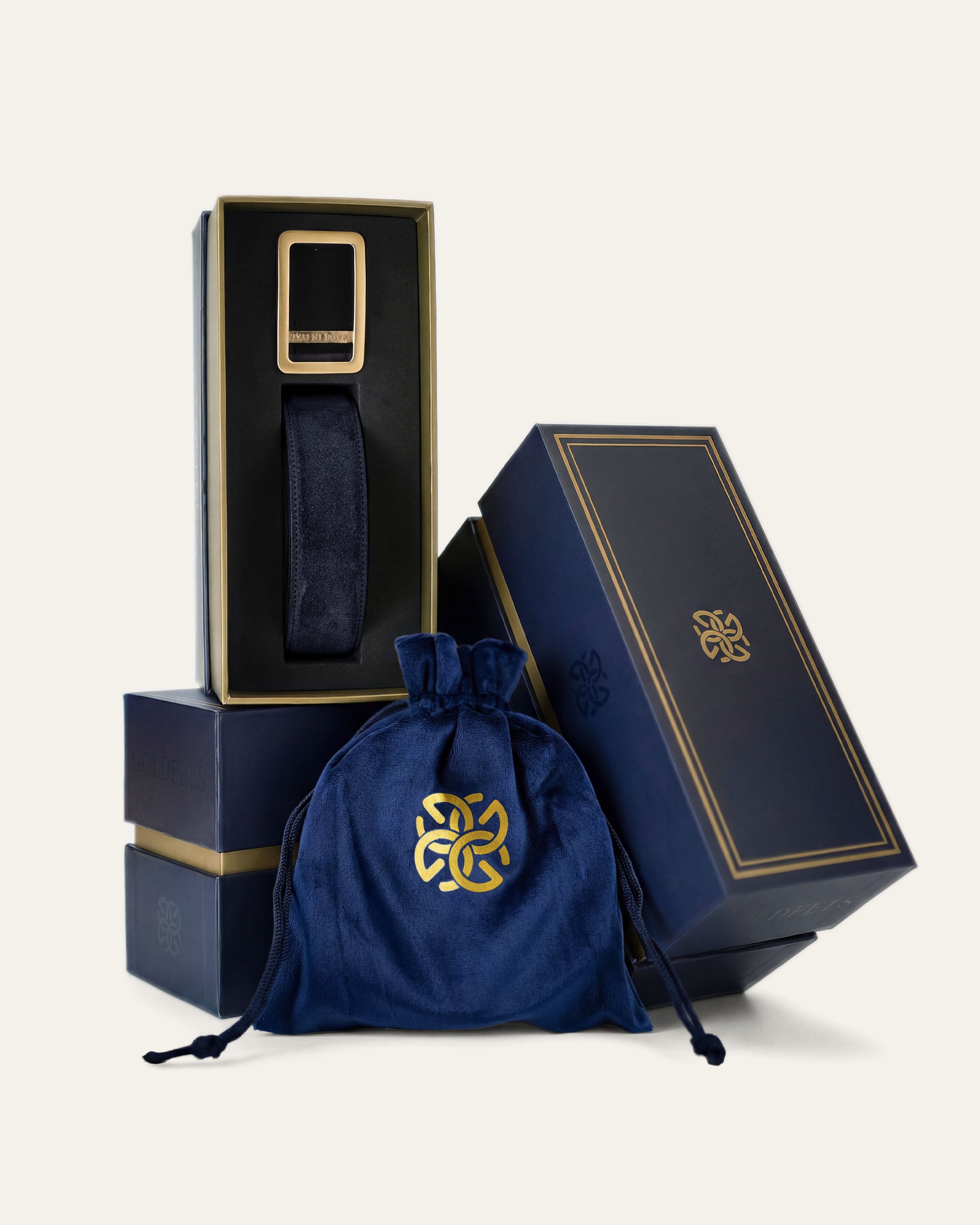 Modell 1 Gold Matt — Veloursleder Portofinoblau