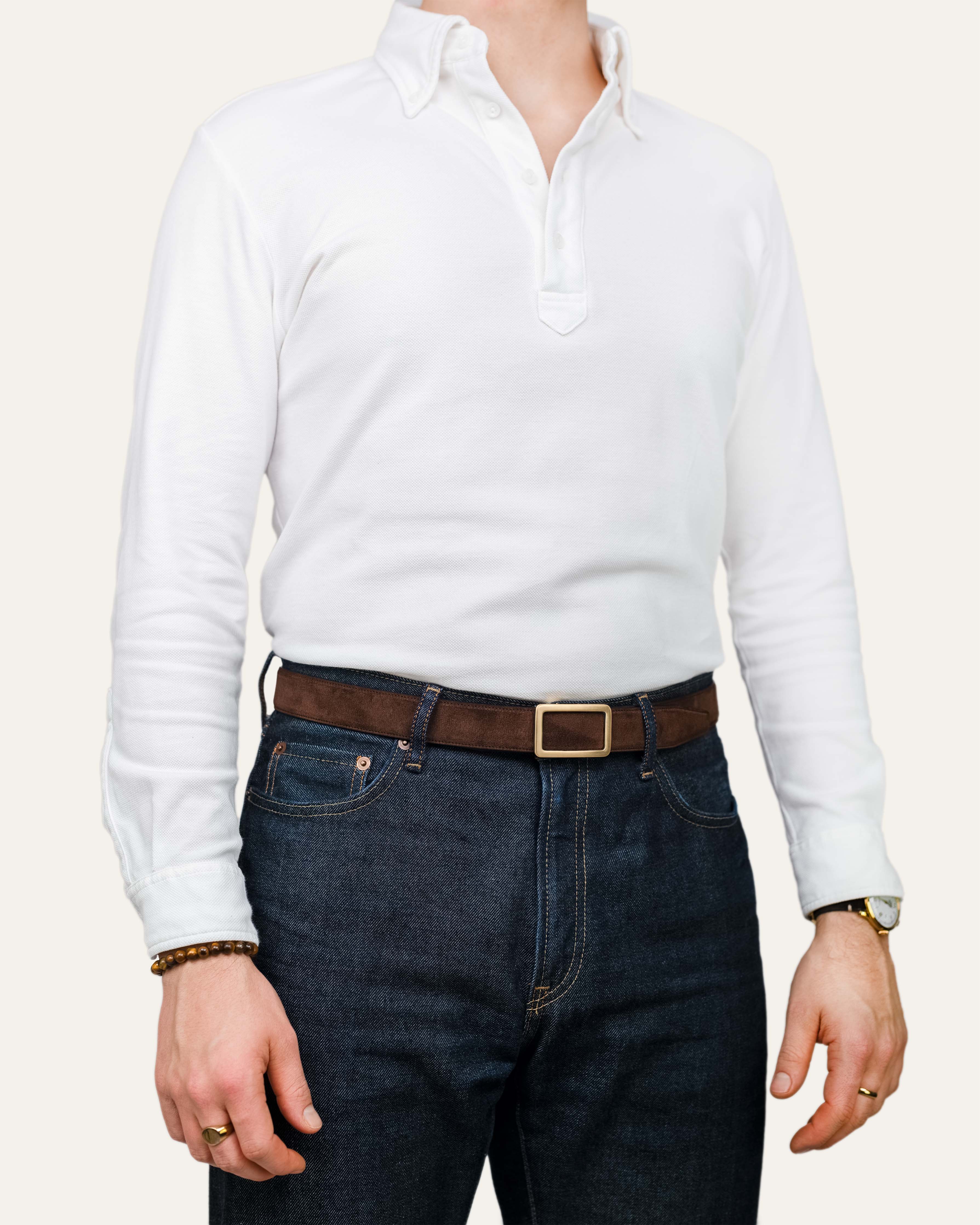 Modell 1 Gold Matt — Veloursleder Havannabraun