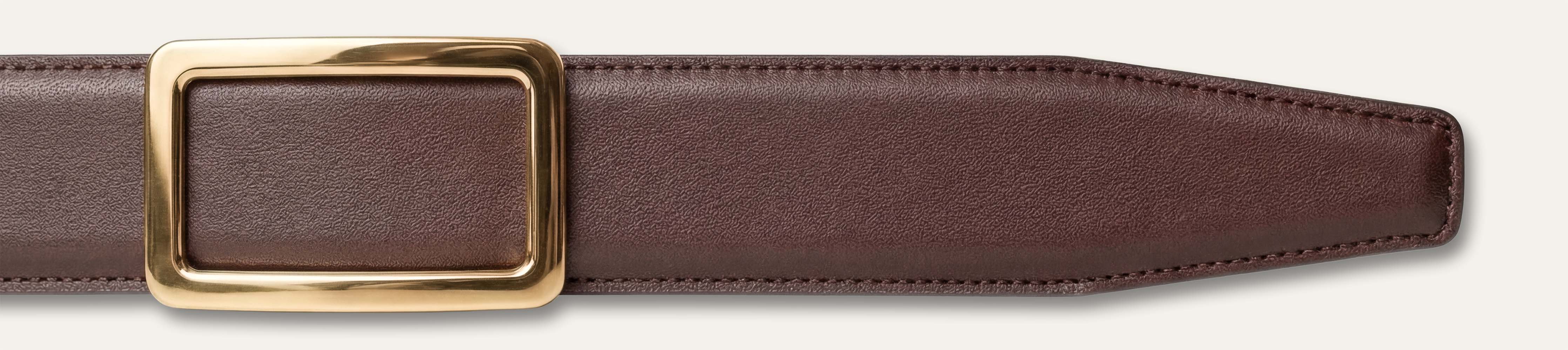Goldfels Signature Belt | Model 1 Gold – Chocolate Brown Calfskin